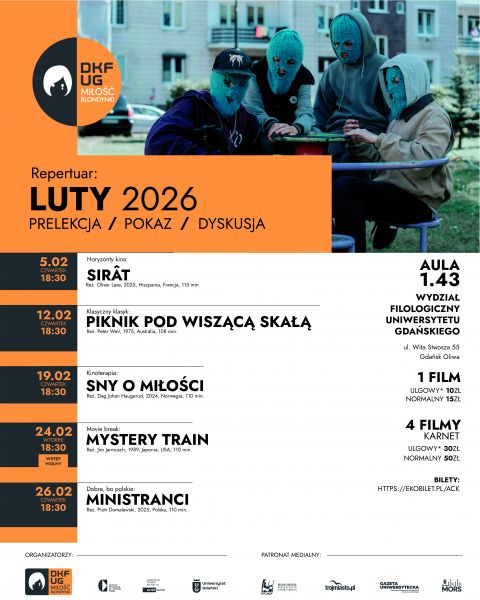 Pionowy plakat reklamowy DKF UG Luty 2026