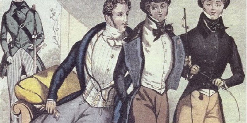 XIX-wieczny rysunek przedstawiający studentów