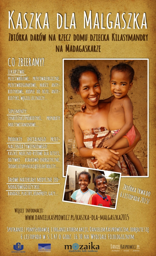 Plakat akcji charytatywnej Kaszka dla Malgaszka