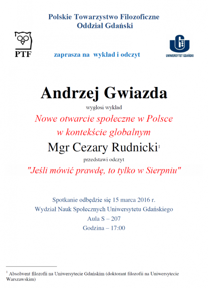 Plakat wykładu nt Nowego otwarcia społecznego w Polsce