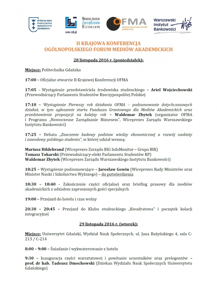 Program II Krajowej Konferencji OFMA str 1