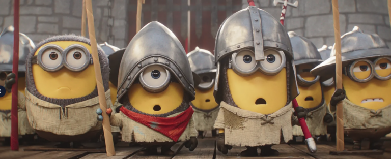 Minionki w strojach rycerzy. Kadr z filmu Minionki i straszydła.